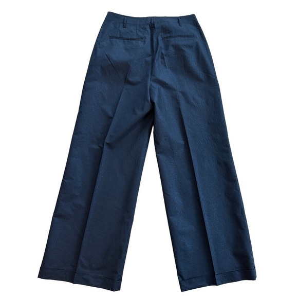 Polo Ralph Lauren Metallic Thread Wide Leg Cuffed Trouser Pants Navy 12 - Picture 2 of 10